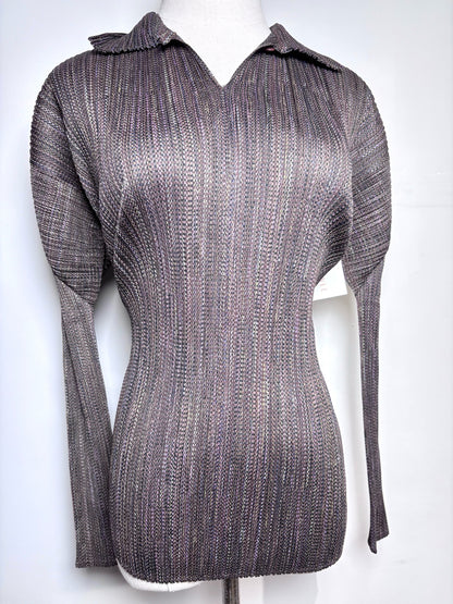 Women Size F (Free/One Size) Issey Miyake Brown Stripe Stretch Top