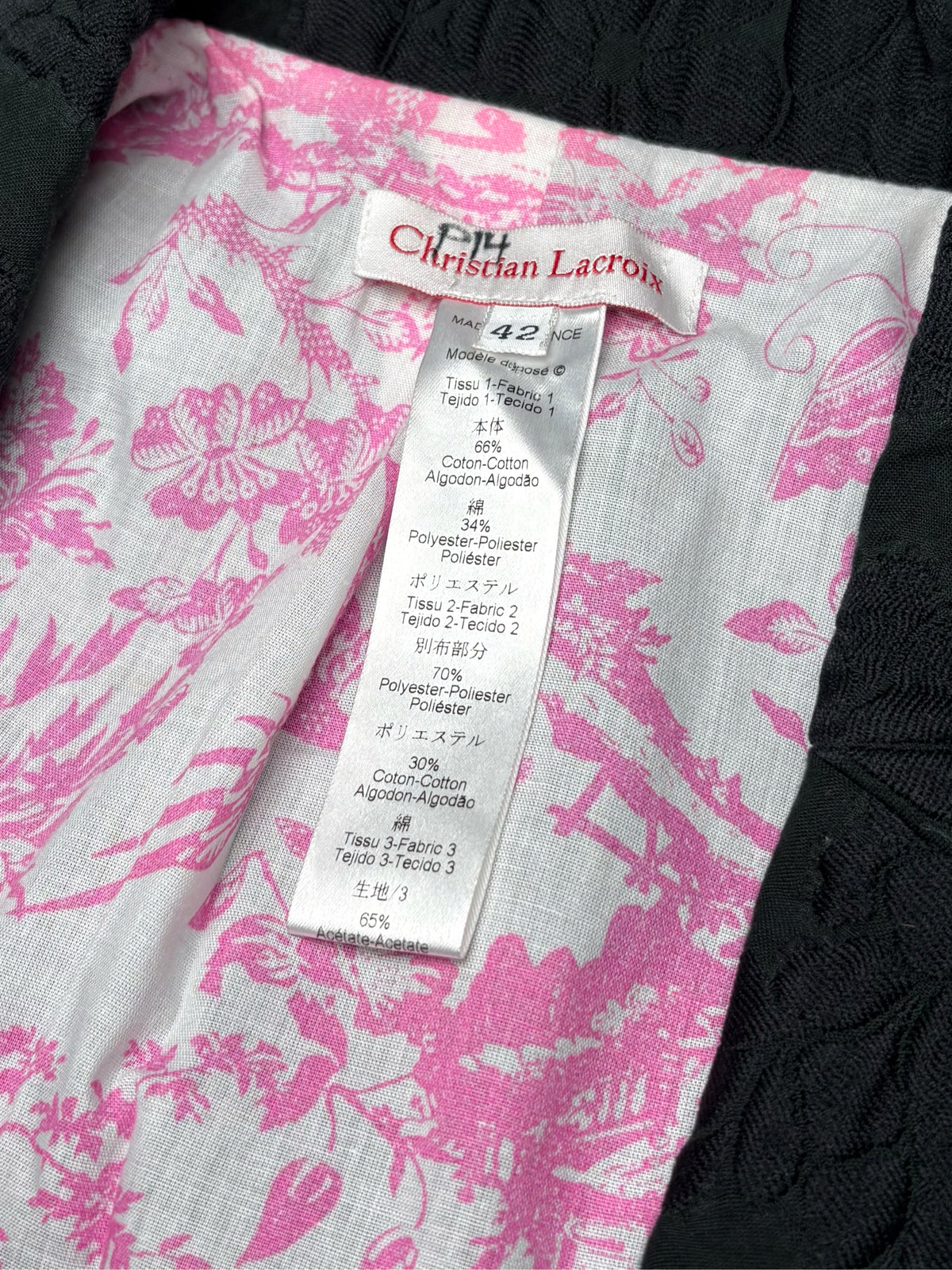 Women's Size 42 Christian Lacroix Black Jacquard Toile Lining Vintage Pre-Owned Blazer
