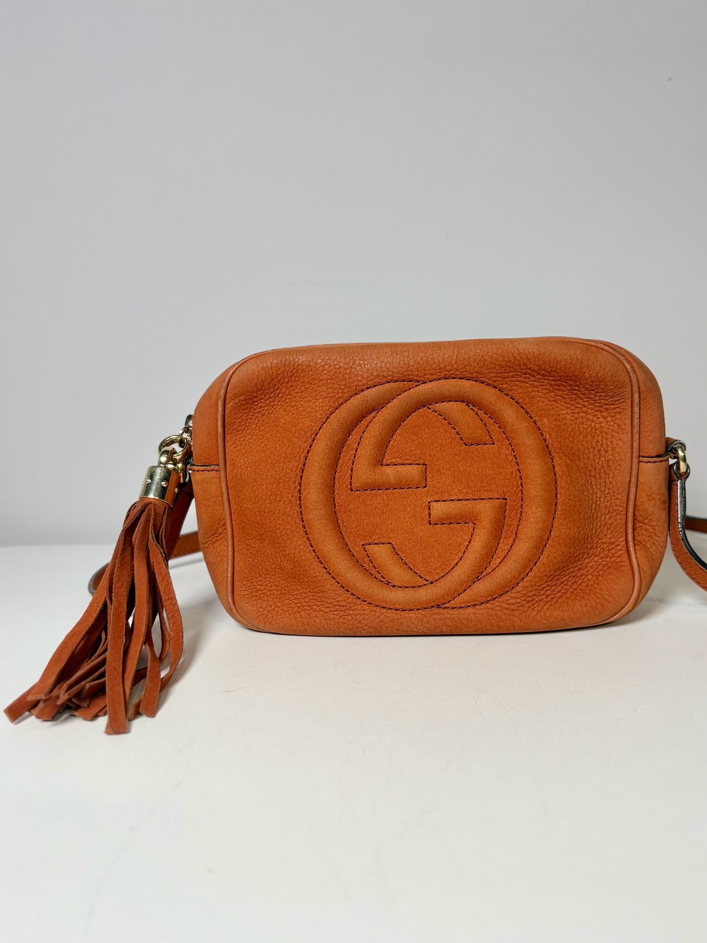 Gucci Solid Suede Leather Rust Orange Disco Purse