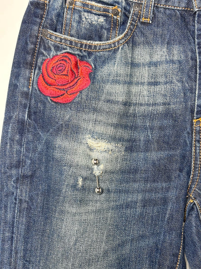 Women Size 26 (Sz 2) ROCKS Roy Roger's Blue Solid w/Embroidery Denim Jeans
