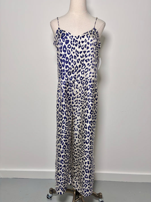Women Size 2 La Prestic Ouiston White, navy Leopard Silk Jumpsuit