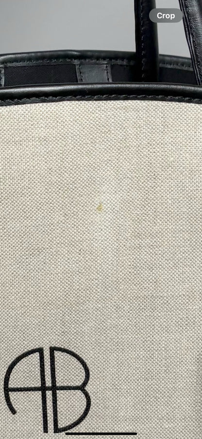 Anine Bing Logo Cotton Khaki Leather Trim Logo Taylin Tote