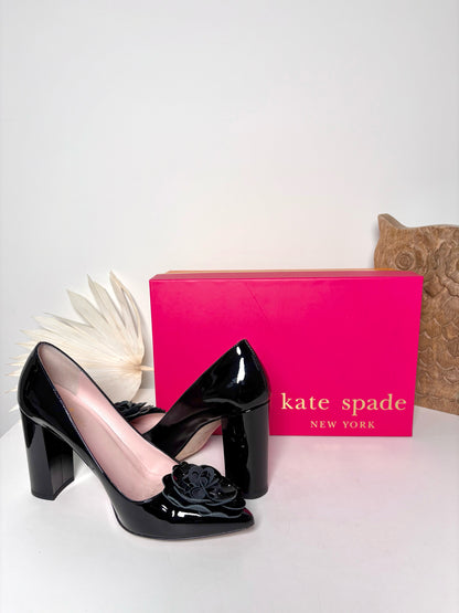 W Shoe Size 6.5 Kate Spade New York Black Leather Patent Heels