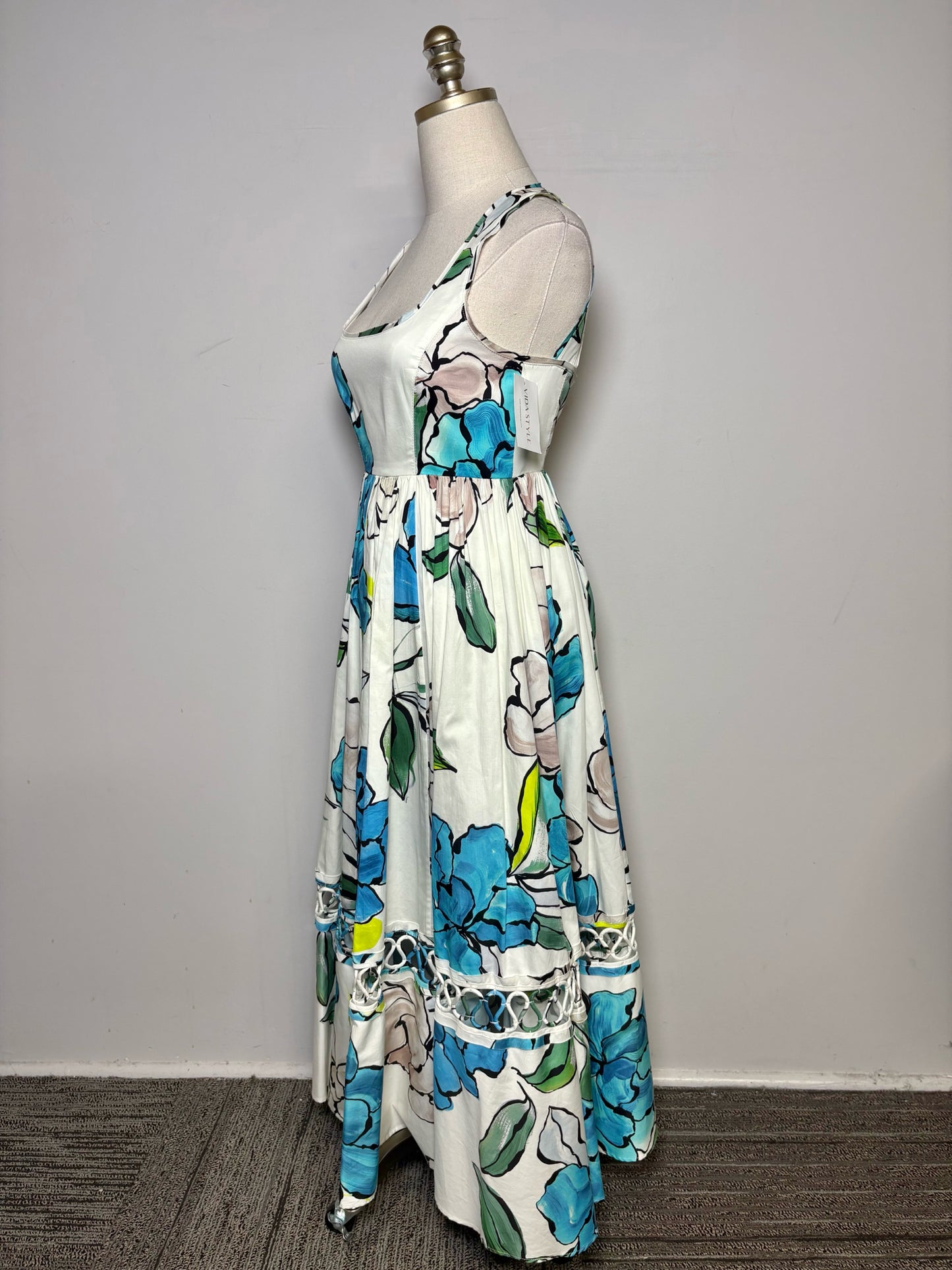 Women Size 4 Aje White Floral/Botanical Print Cotton Pre-owned Midi Dress