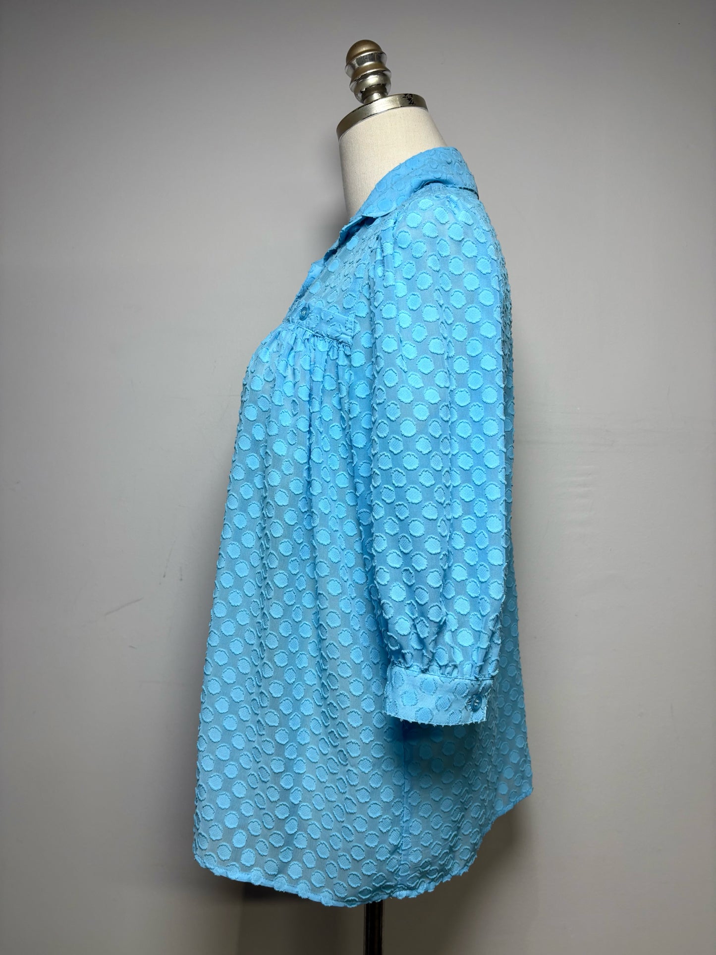 Women Size XS Smythe Blue Embroidered Dot Pre-Owned Button-Down Blouse