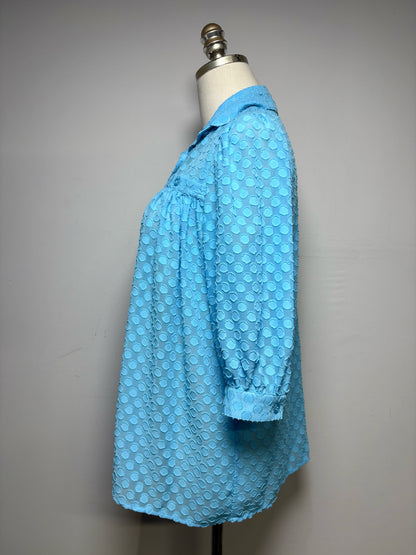 Women Size XS Smythe Blue Embroidered Dot Pre-Owned Button-Down Blouse