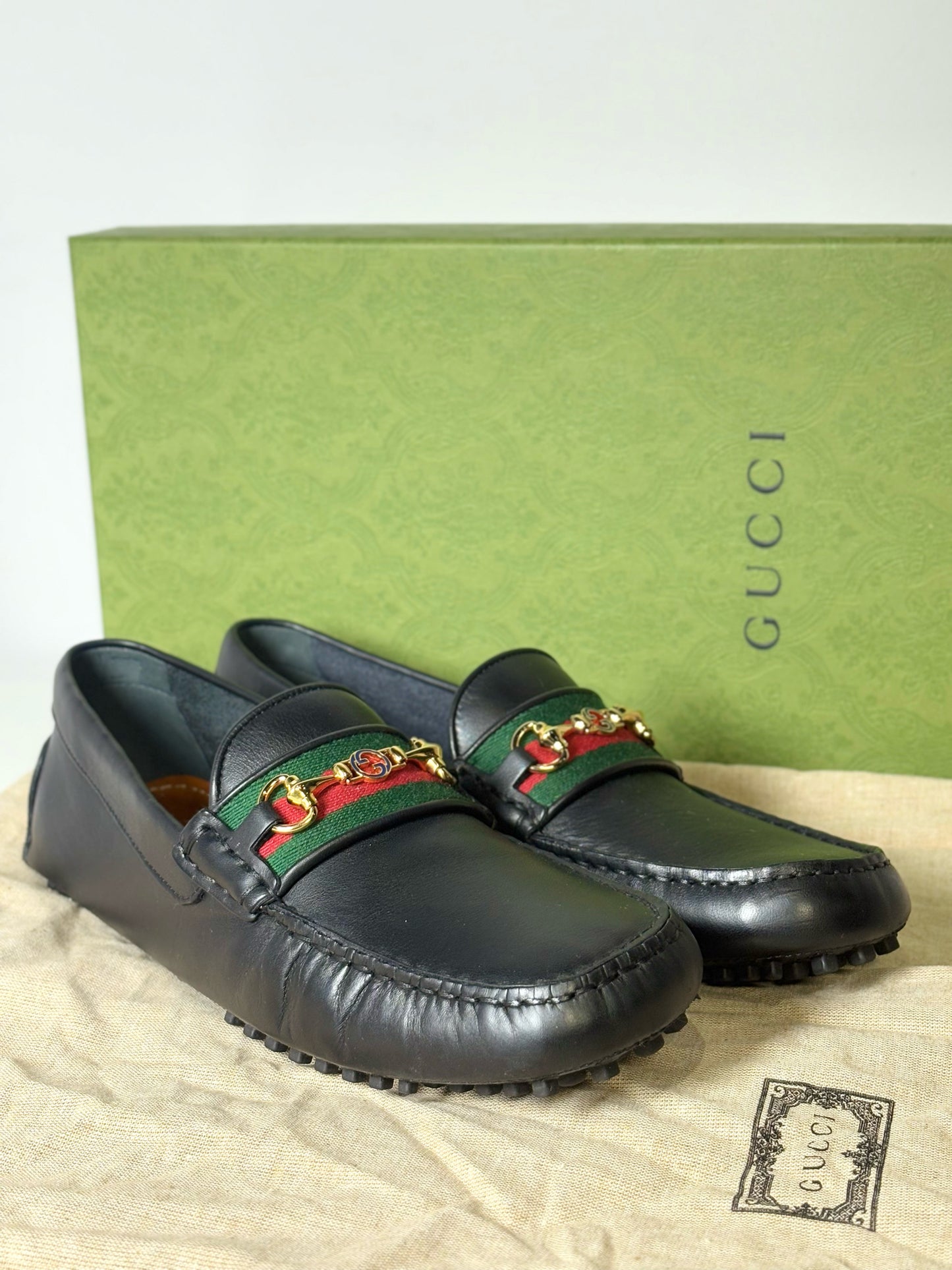 Gucci Black Leather Solid Mens Shoe Size 7.5 Men's Loafers