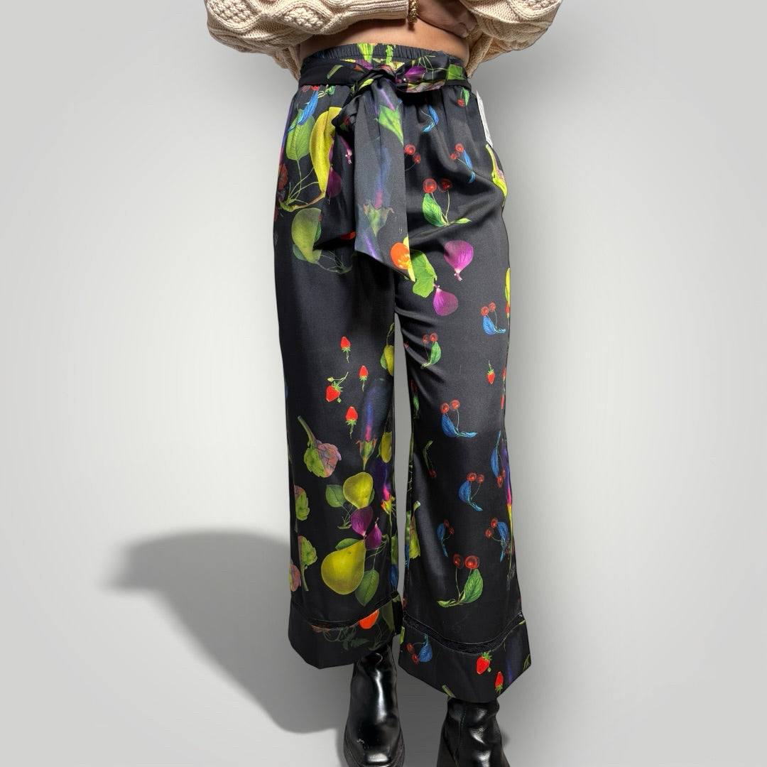 Women Size XS Cynthia Rowley Black Colorful Fruits Pants