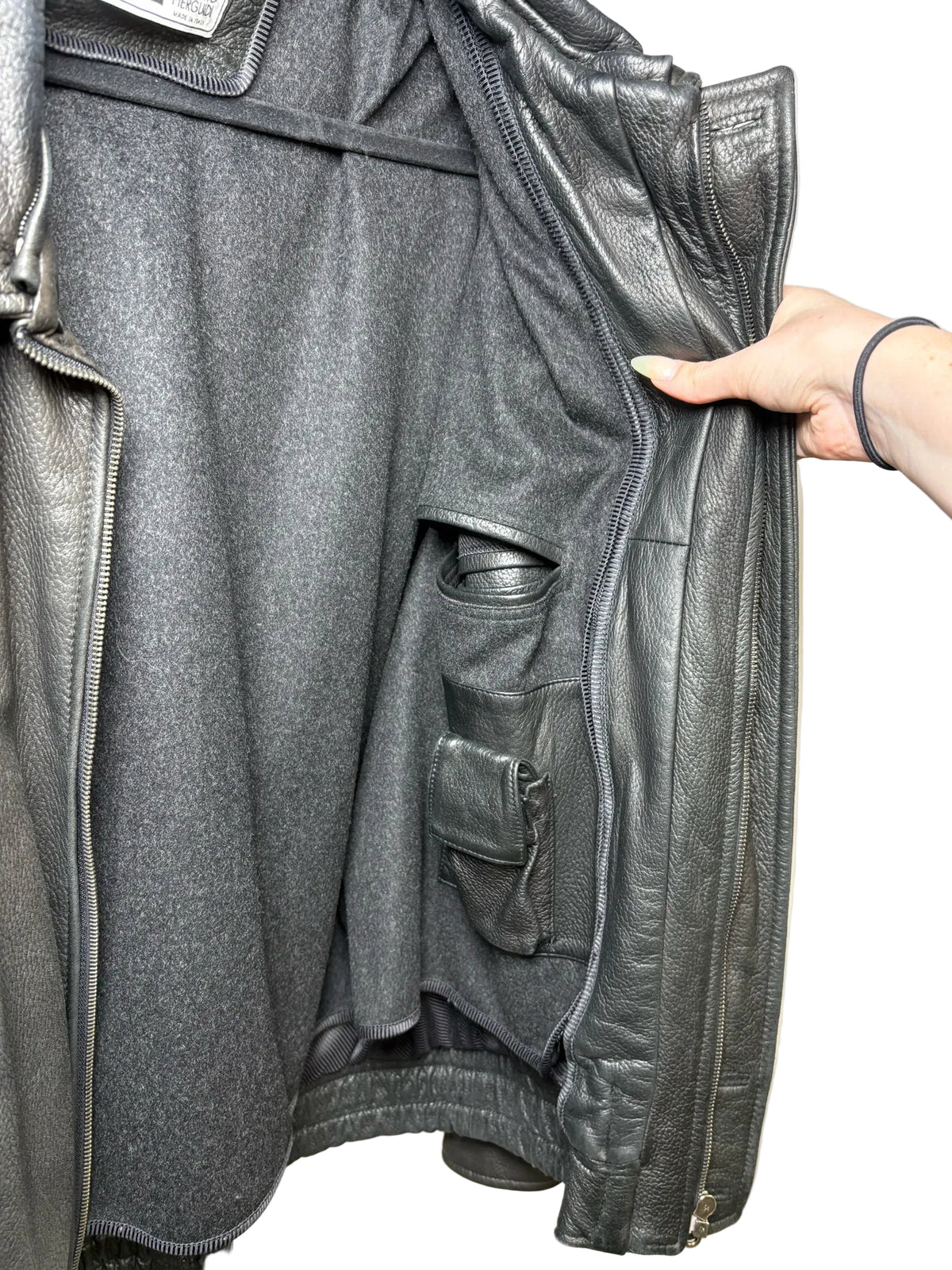 Men Size 54 IT (US 44 / XL Est.) Roberto Pierguidi Black Pebble Leather Vintage Rare Pre-Owned Bomber Jacket