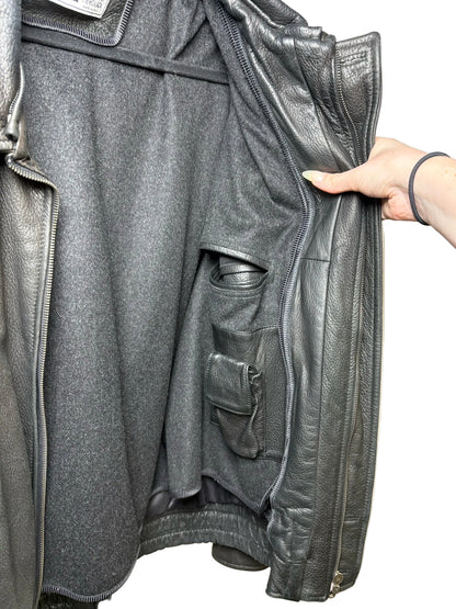 Men Size 54 IT (US 44 / XL Est.) Roberto Pierguidi Black Pebble Leather Vintage Rare Pre-Owned Bomber Jacket