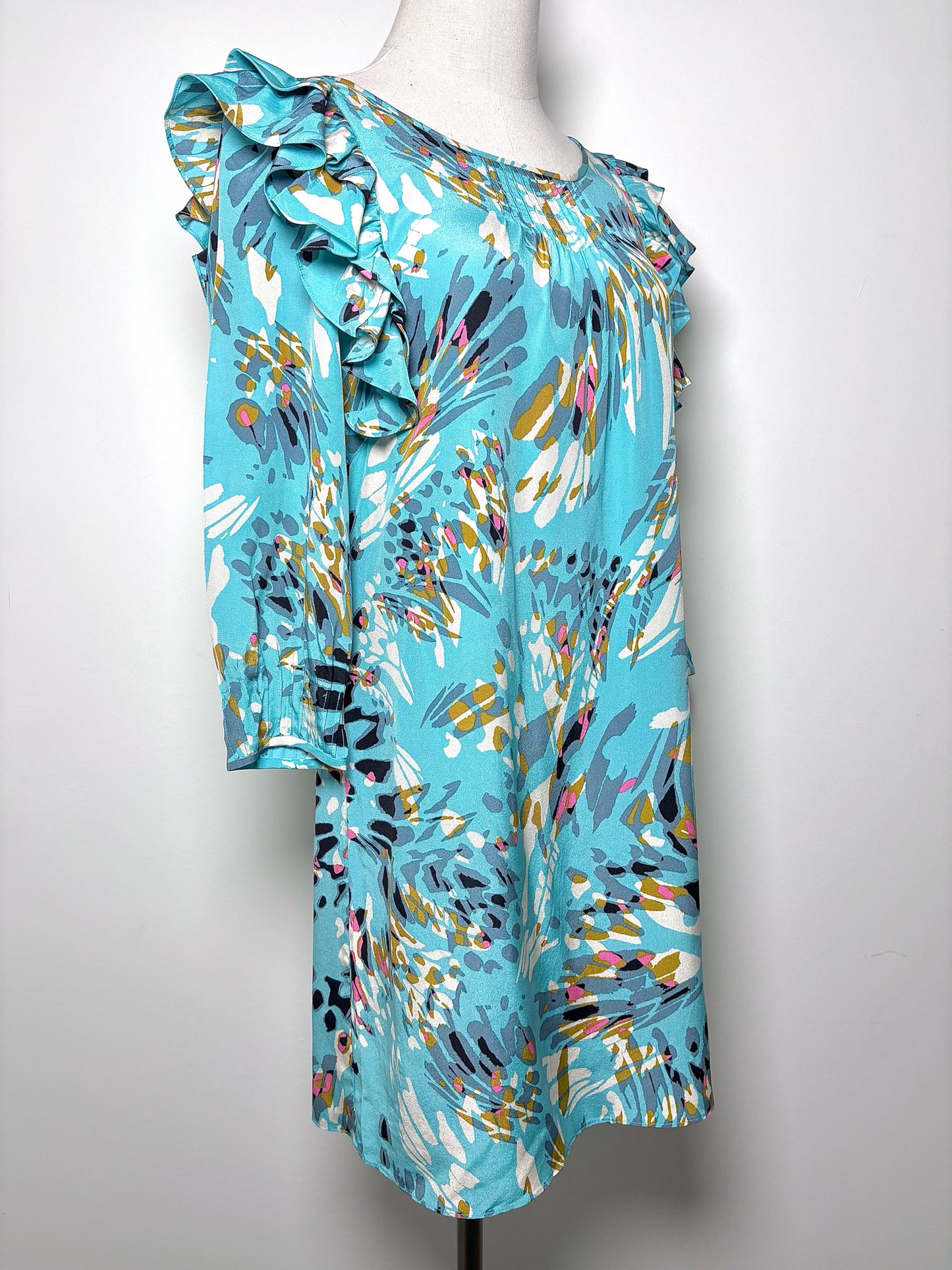 Women Size 6 Tibi Blue, white, brown, pink Print Silk Dress