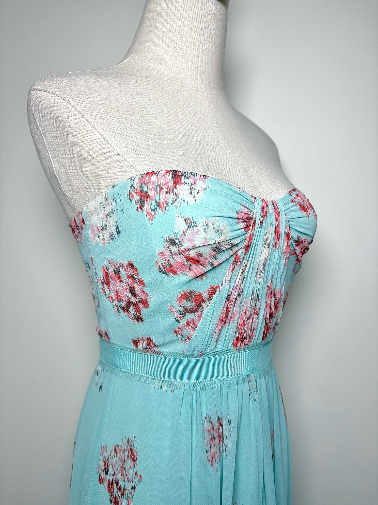 bcbg flowy dress Not vintage, but so lovely and very Atonement! BCBG emerald green silk maxi dress with beaded straps, asymmetrical hem, and tie at waist. $95 fits medium/large (bust 38-40, waist 31 but