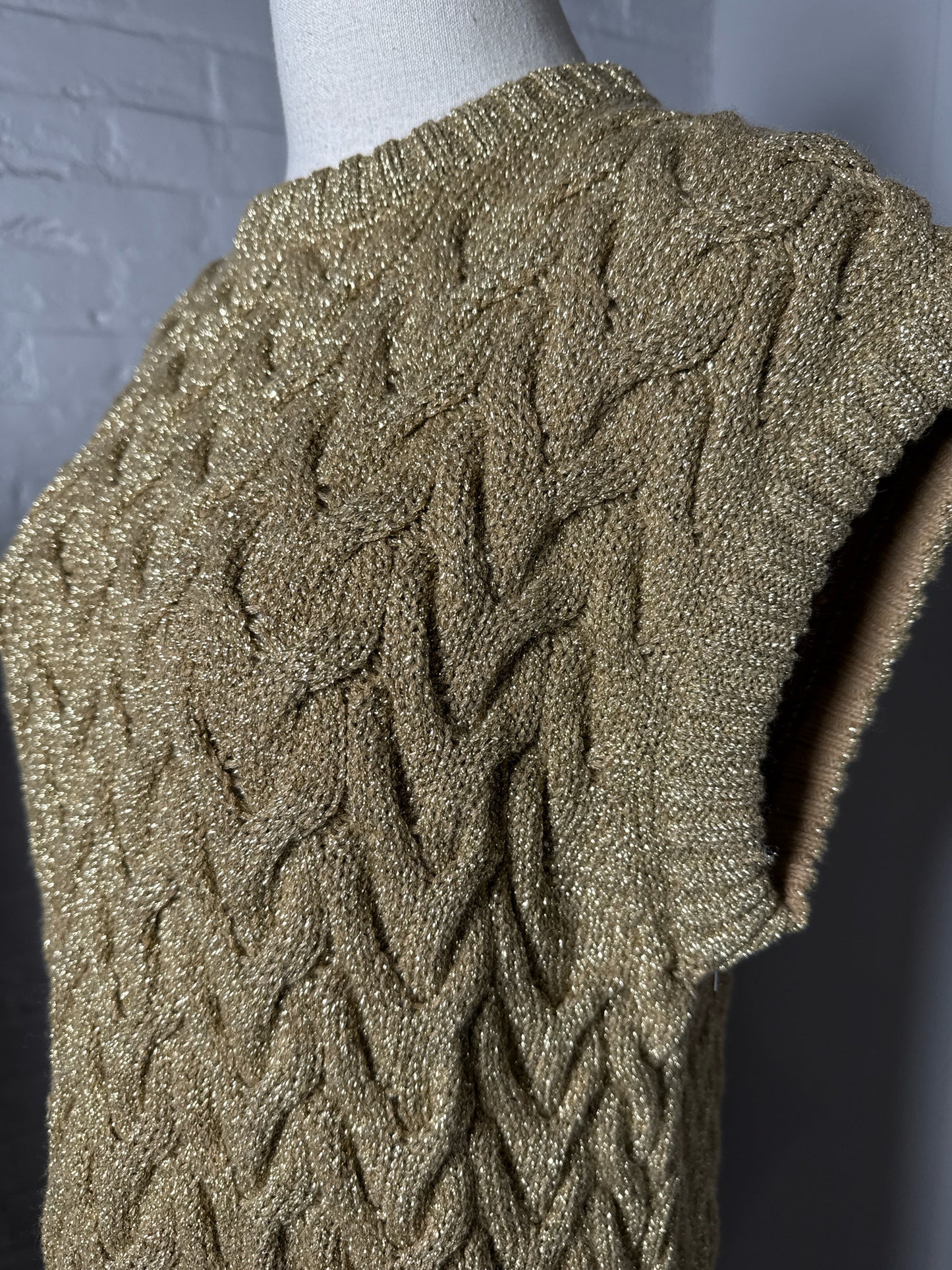 Women Size M (Est.) Max Mara Metallic Gold Cable-Knit Mid-Length Sweater Dress