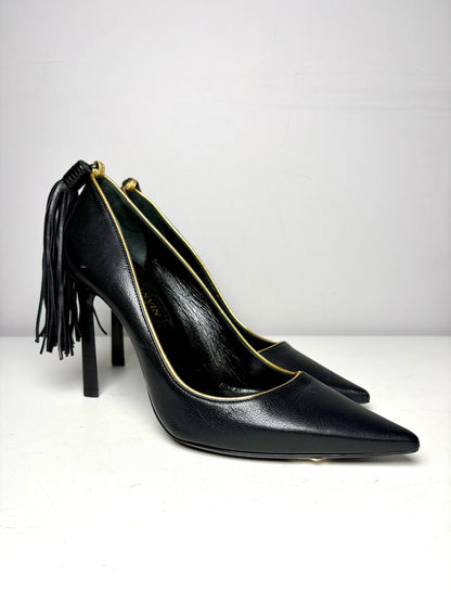 W Shoe Size 38.5 (8.5 US) Lanvin Ankle Tassel Black Leather Pre-owned Heels