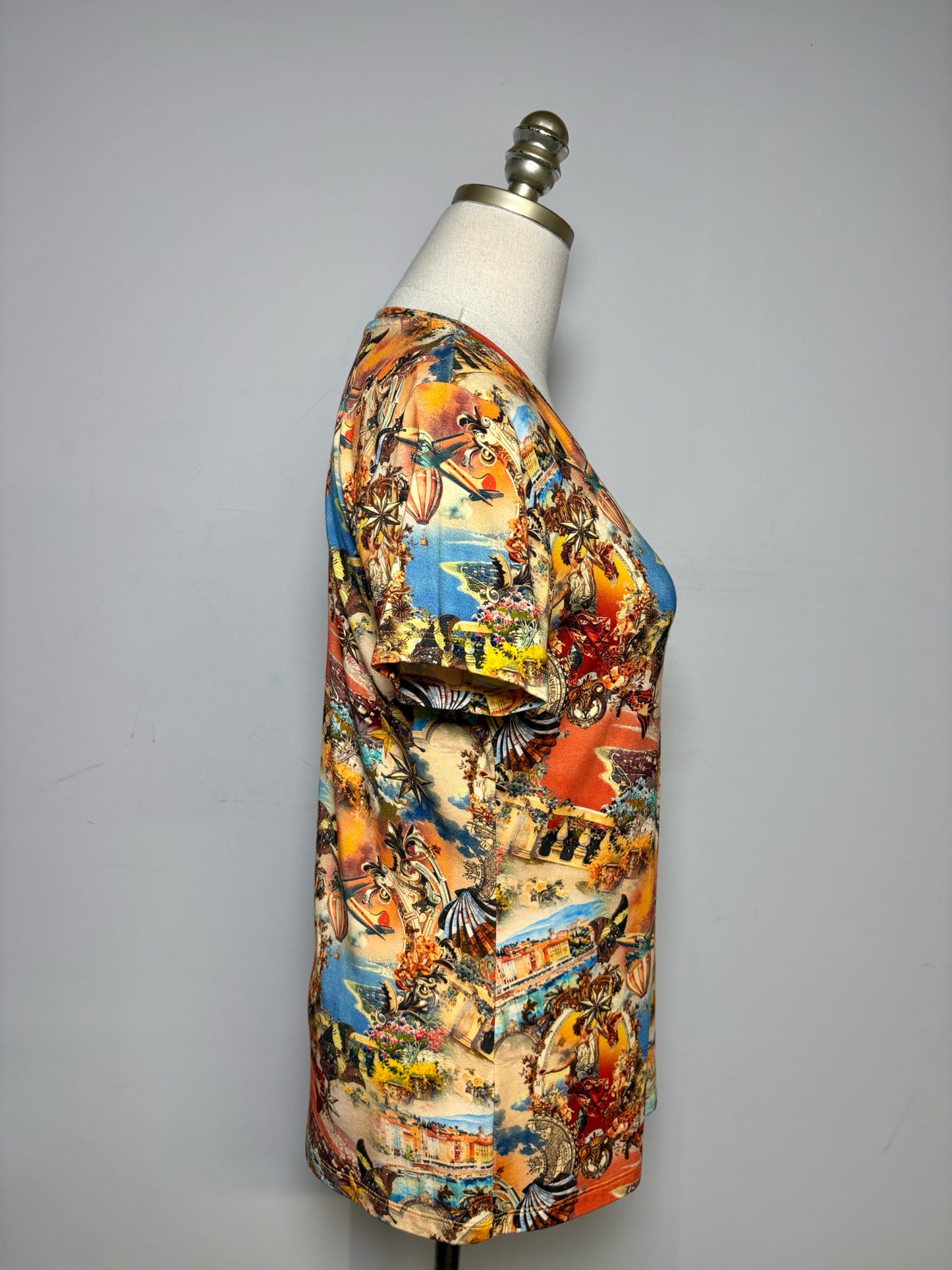 Women Size M L'AGENCE Ressi Orange, Yellow Multi-Print NWT Pre-Owned Short Sleeve Shirt