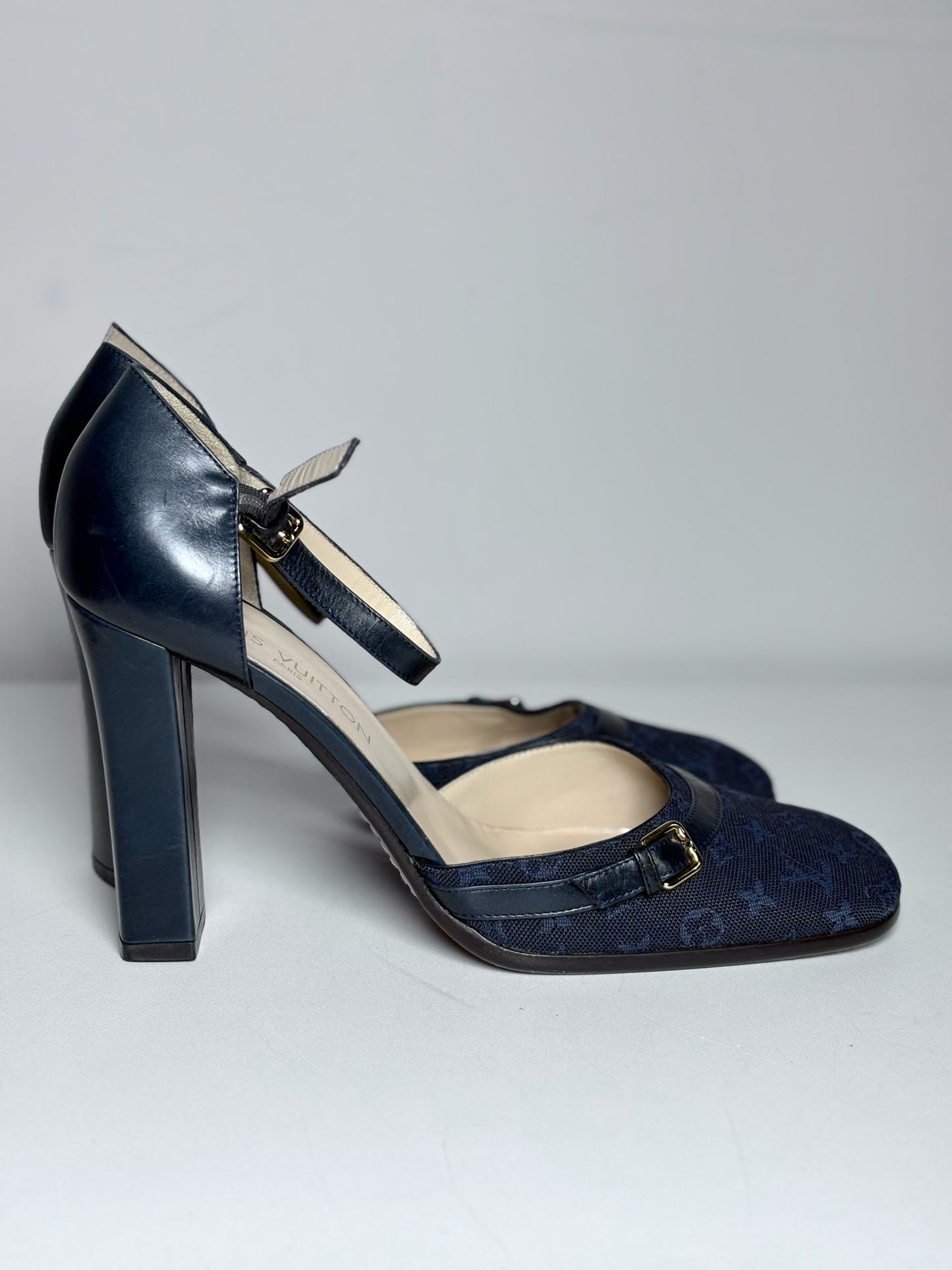 Louis Vuitton Josephine Blue Canvas, Leather Pre-owned Heels