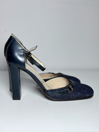 Louis Vuitton Josephine Blue Canvas, Leather Pre-owned Heels