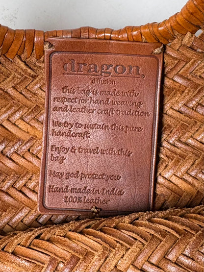 Women's Dragon Diffusion Tan Handwoven Leather NS Diagonal Pre-Owned Basket Tote Bag