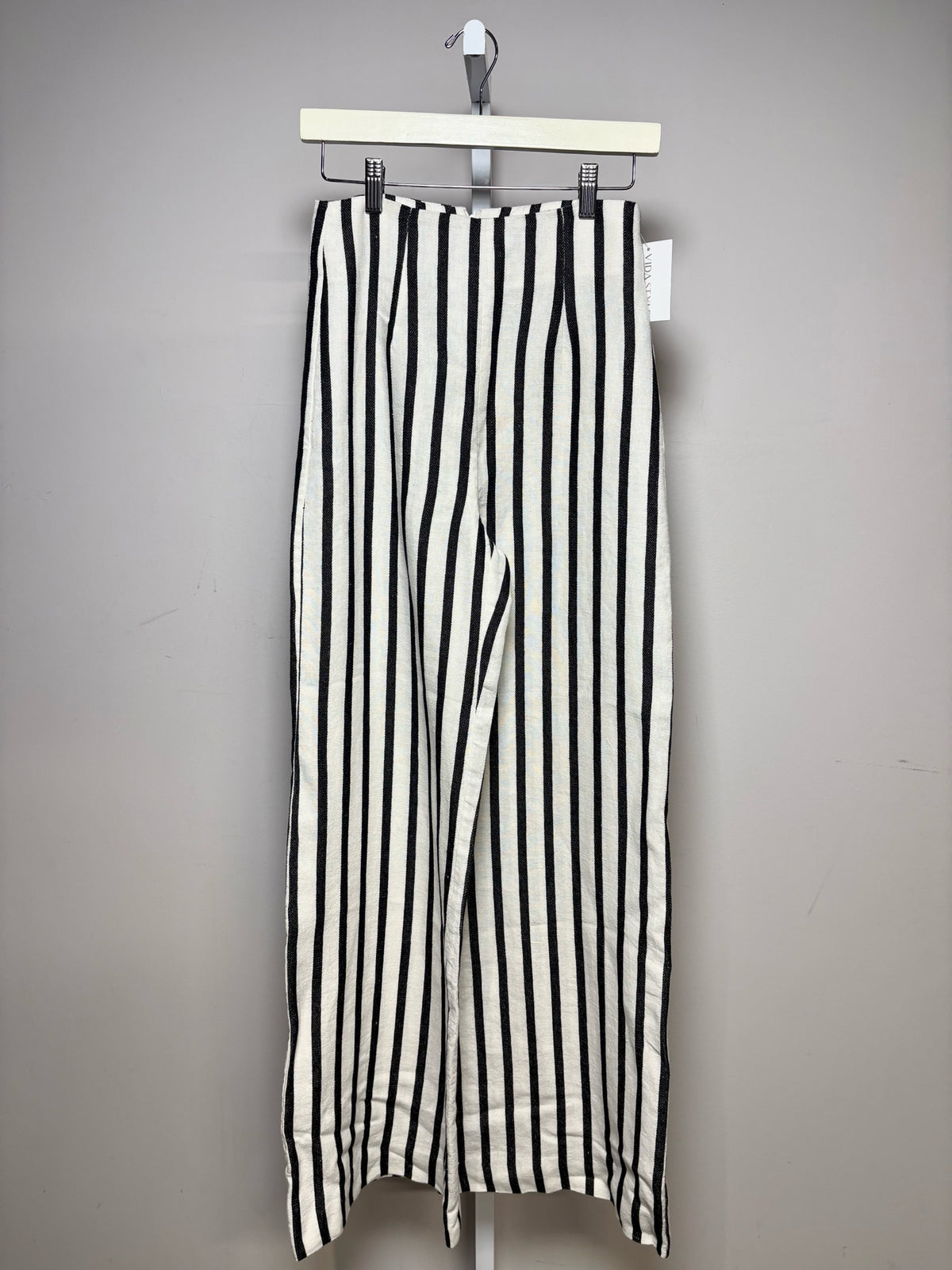 Women Size 2 St. Agni White & Black Striped Linen Cotton Blend Pre-Owned Wide-Leg Pants
