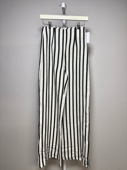 Women Size 2 St. Agni White & Black Striped Linen Cotton Blend Pre-Owned Wide-Leg Pants