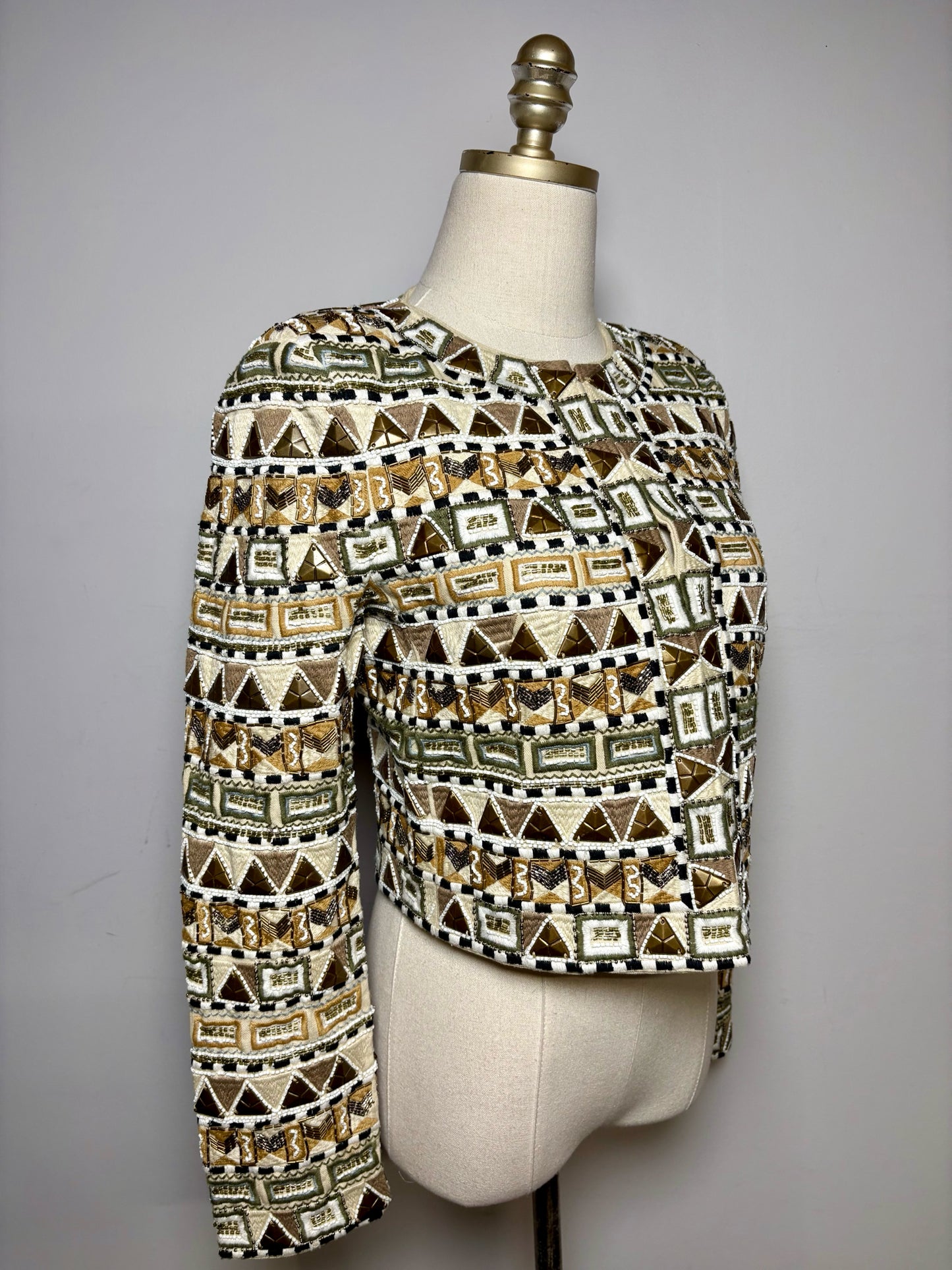 Women Size 4 Veronica Beard Daryl Beige Multi-Color Beaded Pure Cotton NWT Pre-Owned Jacket