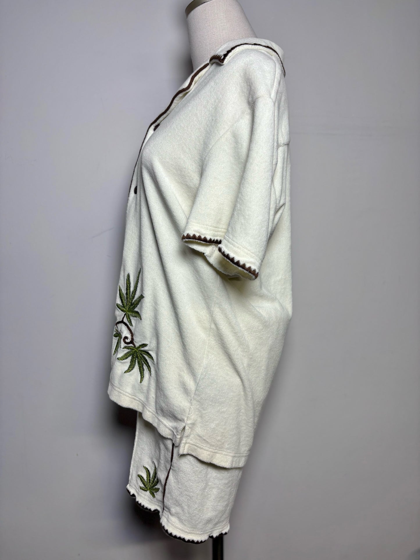 Tommy Bolo Cream 100% Organic Cotton Terry Embroidered Palm Men's S 2-Piece Set