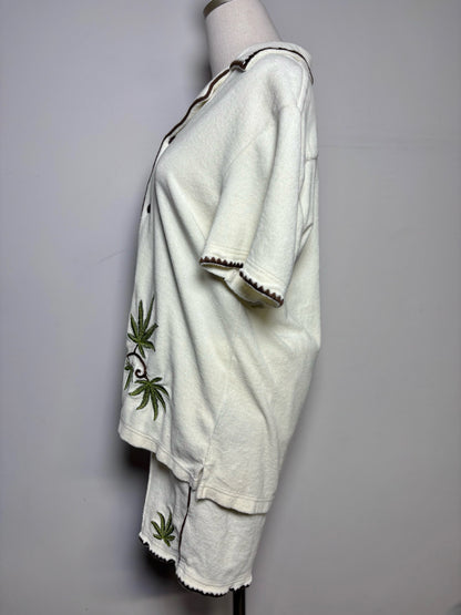 Tommy Bolo Cream 100% Organic Cotton Terry Embroidered Palm Men's S 2-Piece Set