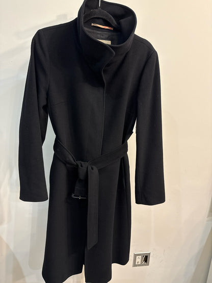 Women Size 10 Burberry Black Solid Wool, Cashmere Belted Coat