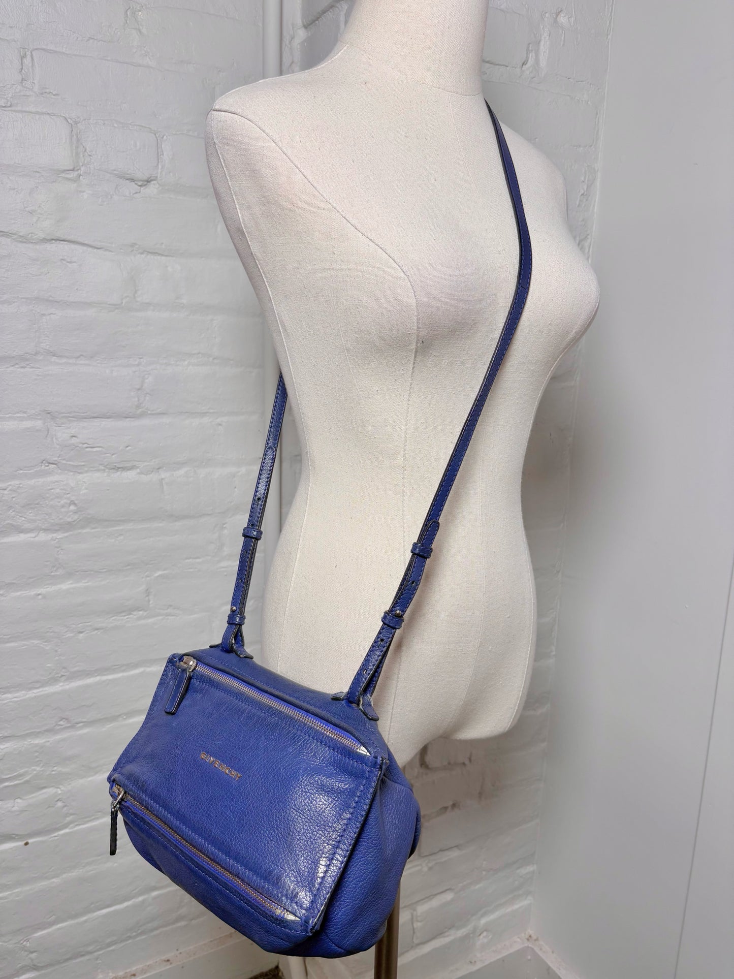 Givenchy "Pandora" Blue Pebble Leather Mini Purse