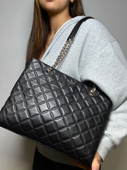 Kate Spade New York Diamond Quilt Leather Pre-owned Black Carey Tote Bag