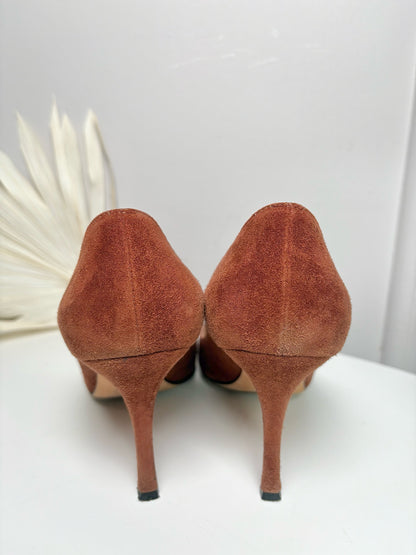 W Shoe Size 37.5 Manolo Blahnik Brown Leather Suede Heels