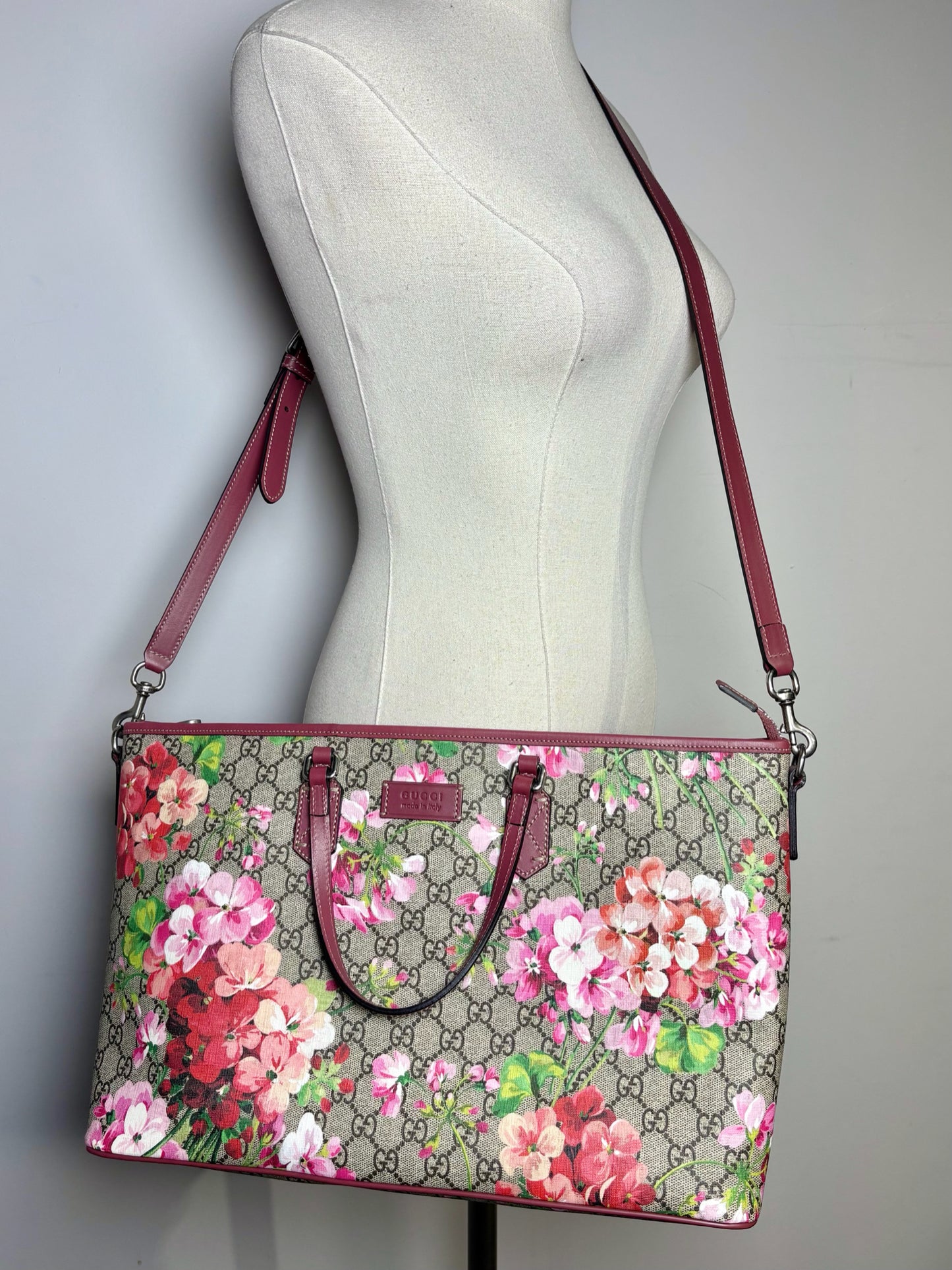 Gucci GG Supreme Floral Burgundy Tote