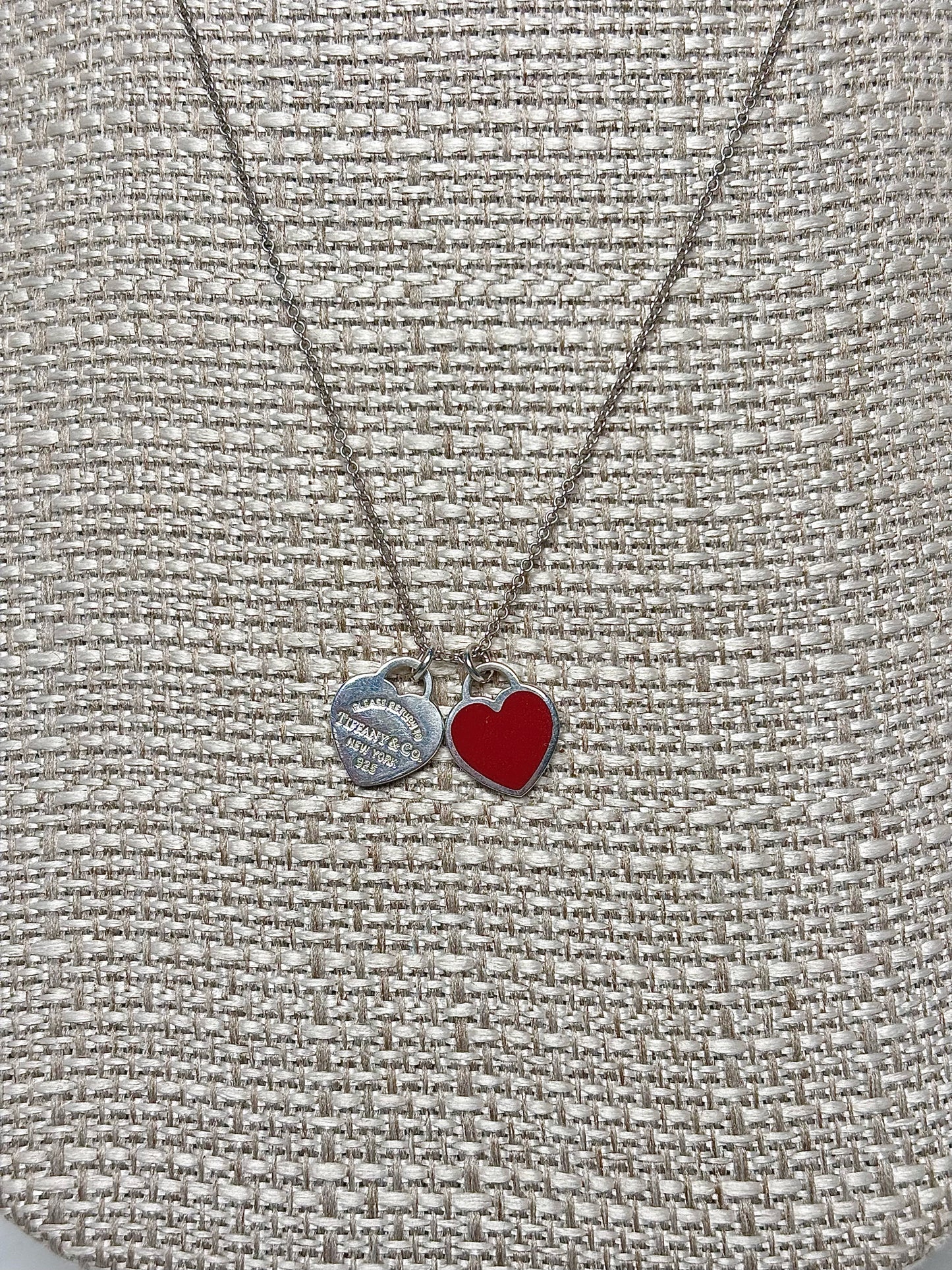 Tiffany & Co. Sterling Silver Red Heart Pendant Necklace