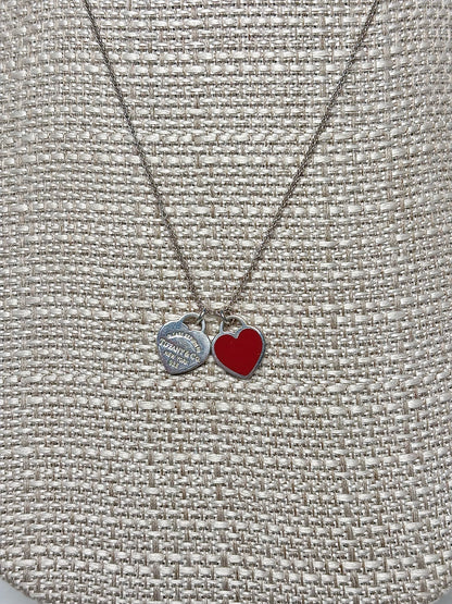 Tiffany & Co. Sterling Silver Red Heart Pendant Necklace
