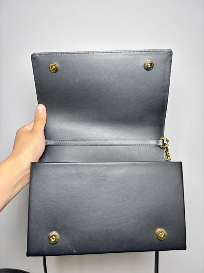 Moschino Solid Leather Black Crossbody Lettering Purse