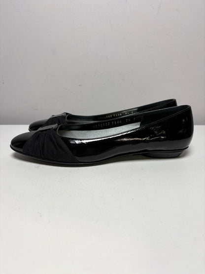Women Shoe Size 7.5 Salvatore Ferragamo Black Patent Leather Calf Vintage Pre-Owned Crinoline Ballet Flats