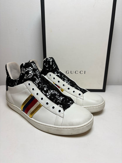 Size 38 (8) Gucci Ace High 'Lace" Sneaker Leather Women's