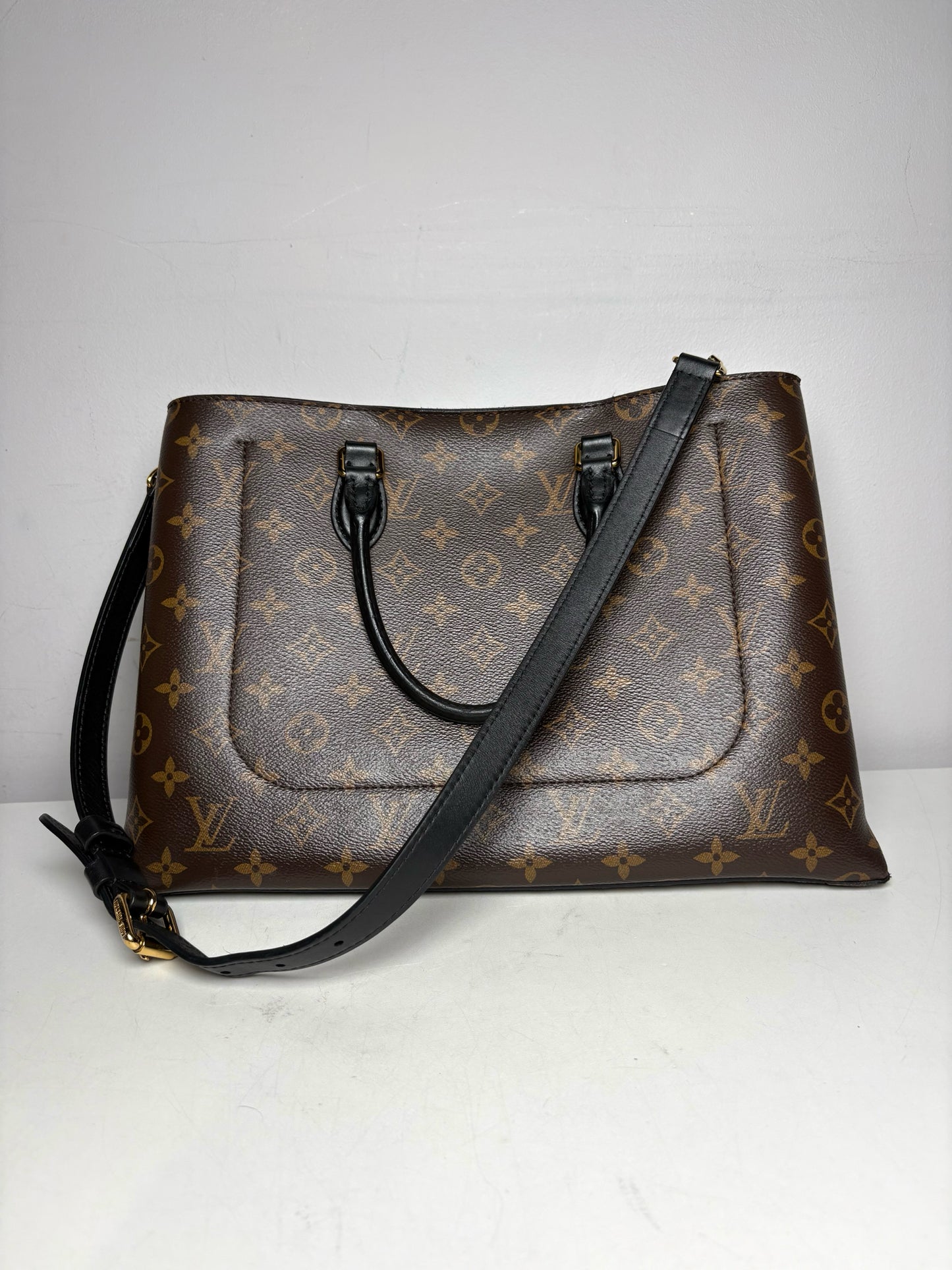 Women's Louis Vuitton Monogram Flower Brown & Black Pre-Owned Small Tote Crossbody Purse
