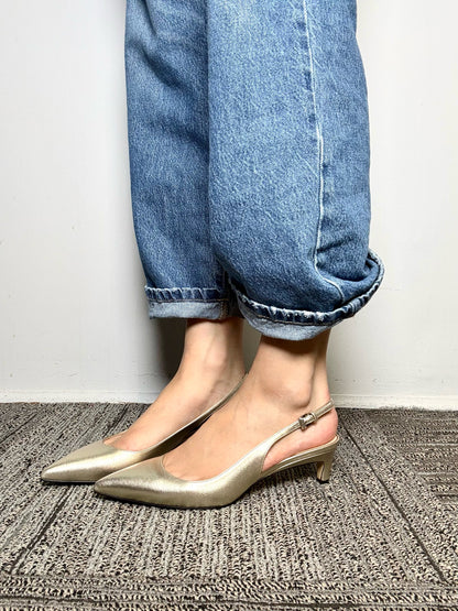 W Shoe Size 39 MaxMara Gold Leather Pre-owned, NWT Slingbacks