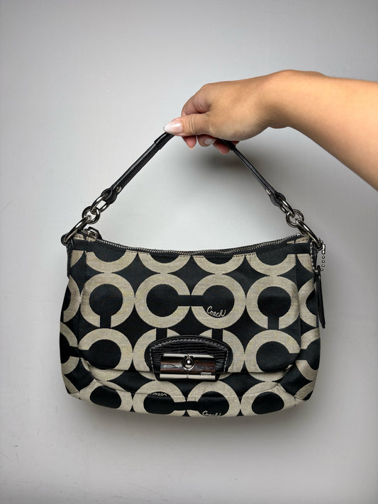 Women's Coach Kristin Grey & Black Canvas Vintage Pre-Owned Shoulder Bag Purse Circa 2010