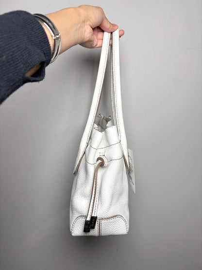 Tod's Solid Leather White Cowhide Pebble Grain Double Handle Purse