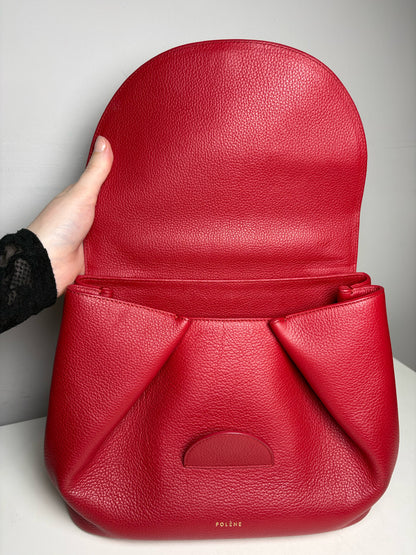 Women's Authentic Polène Numéro Un Red Pebbled Leather Pre-Owned Top Handle Crossbody Bag