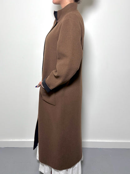 Women Size L Eileen Fisher Brown, Black Solid Coat