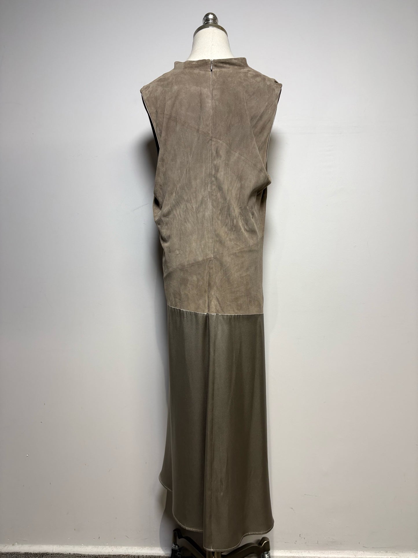 Size 16 Lafayette 148 Brown Solid Women's Leather, Silk Pre-owned, NWT Dress