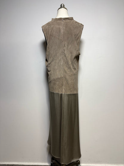 Size 16 Lafayette 148 Brown Solid Women's Leather, Silk Pre-owned, NWT Dress