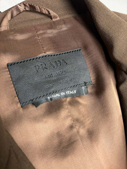 Women Size 40 (US S) Prada Brown Wool Blend Pre-Owned Embroidered Logo Bomber Jacket