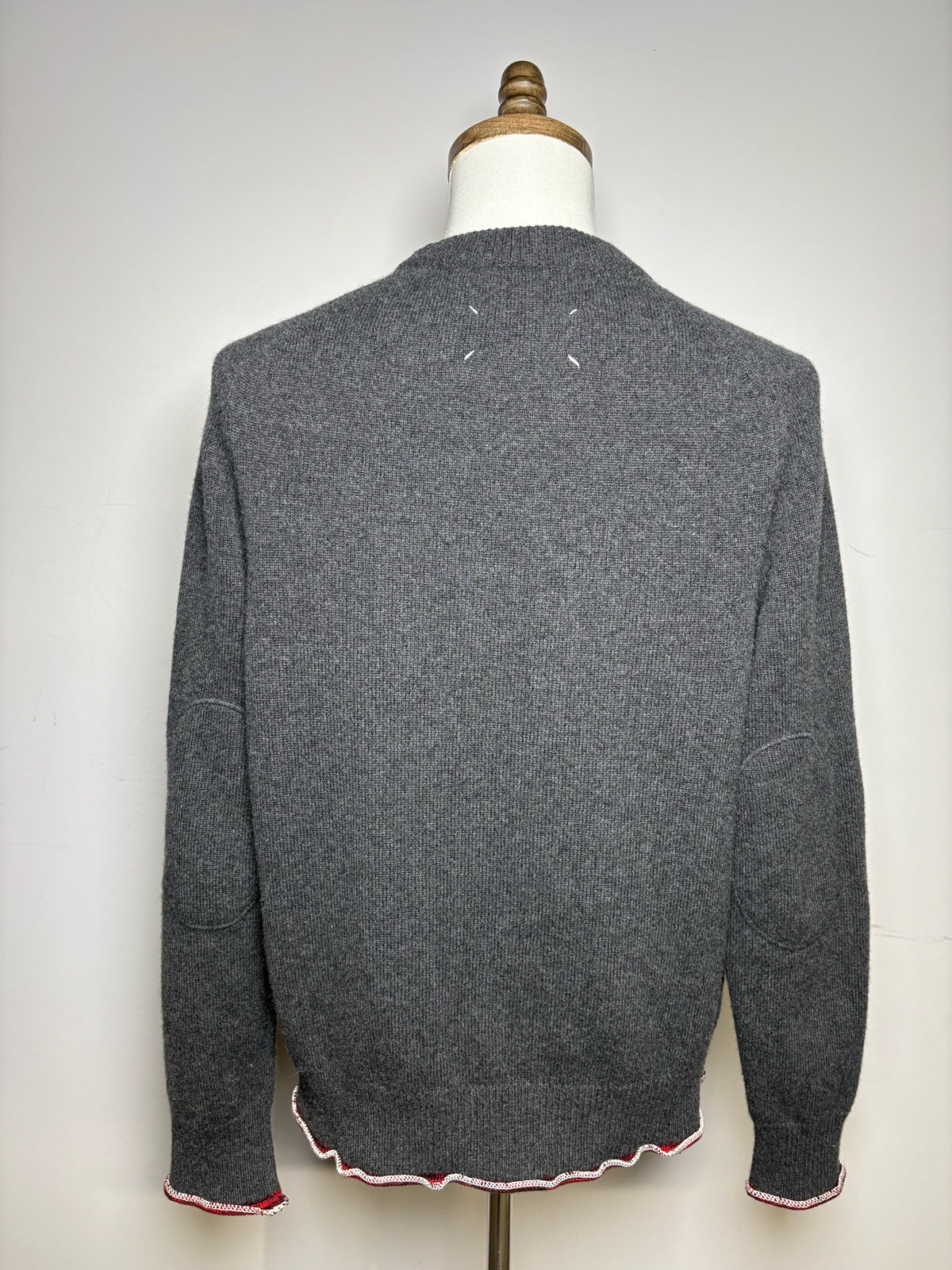 Men's Maison Margiela Gray Burgundy Rolled Hem Long Sleeve Pre-Owned Sweater