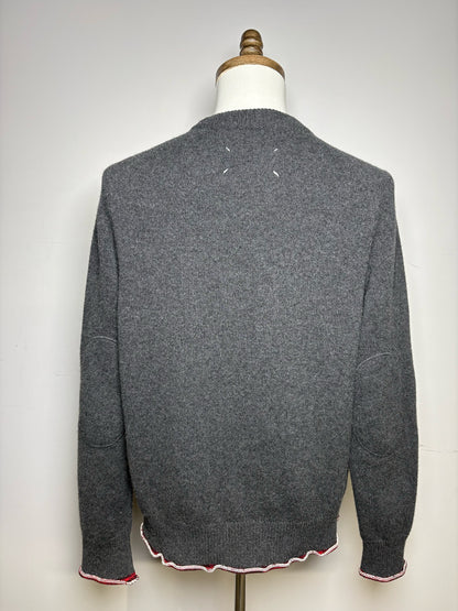 Men's Maison Margiela Gray Burgundy Rolled Hem Long Sleeve Pre-Owned Sweater