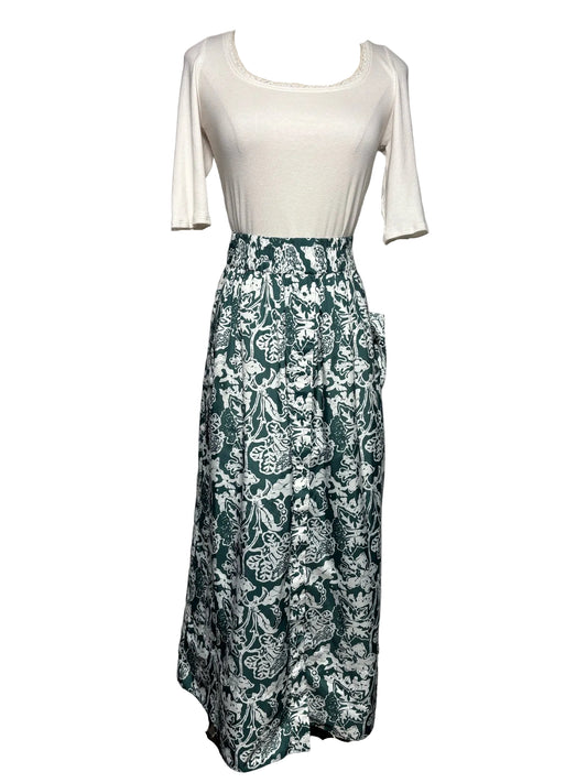 Women's Size L Tibi Green & White Batik Print Recycled Nylon Pre-Owned Full Skirt