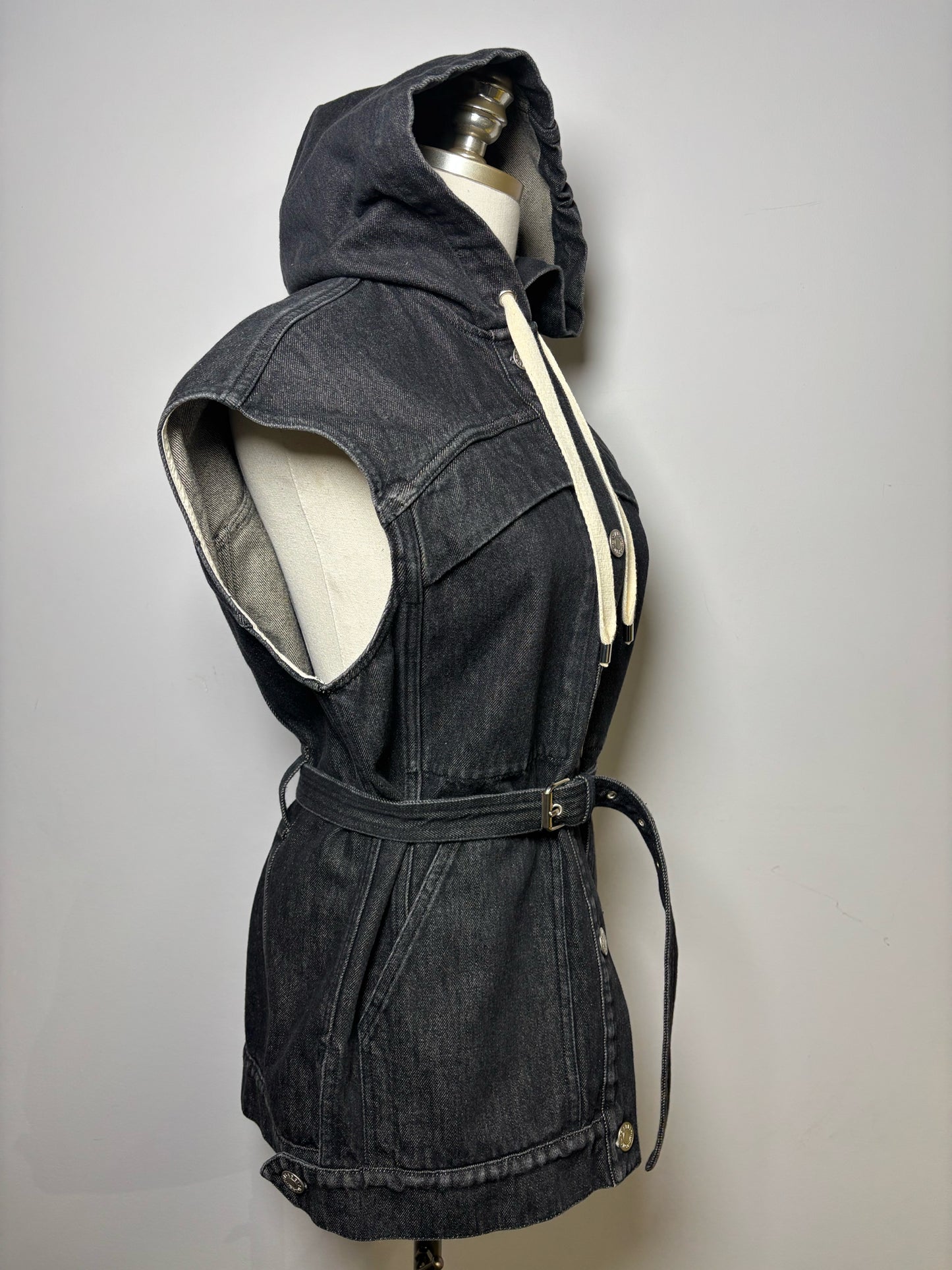 Women Size 6 Isabel Etoile Marant Black Solid Denim Hood Vest